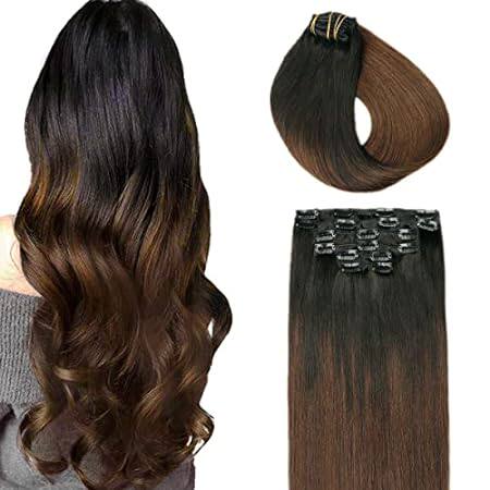 SURNEL Clip in Human Hair Extensions Natural Black to Cho