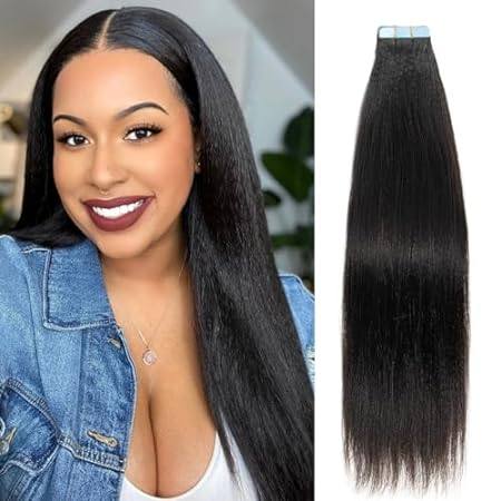 Tape in Hair Extensions Real Human Hair Yaki Straight Tap