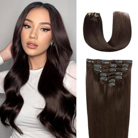 Hair Extensions Real Human Hair Clip ins Dark Brown Real