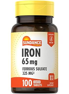 Iron Ferrous Sulfate 65mg | 100 Caplets | Vegetarian， Non