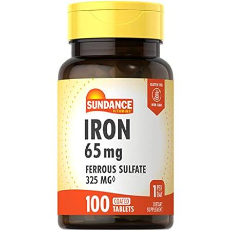 Iron Ferrous Sulfate 65mg | 100 Caplets | Vegetarian， Non
