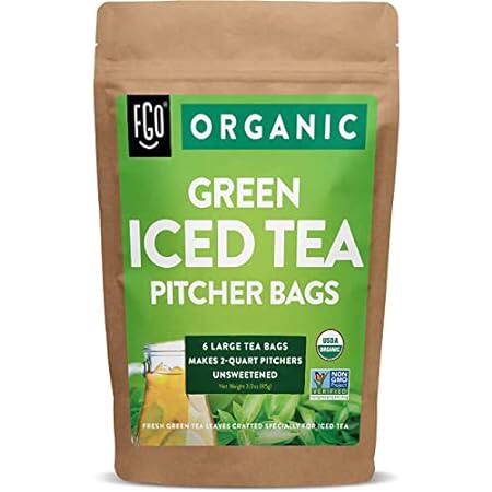FGO Organic Green Iced Tea， Eco-Conscious Tea Bags， 6 Pit