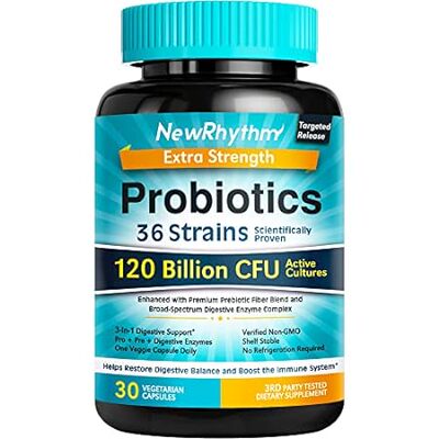 NewRhythm Probiotics 120 Billion CFU 36 Strains， 3-in-1 D