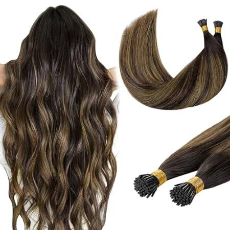 DOORES I Tip Hair Extensions Human Hair， Balayage Dark Br