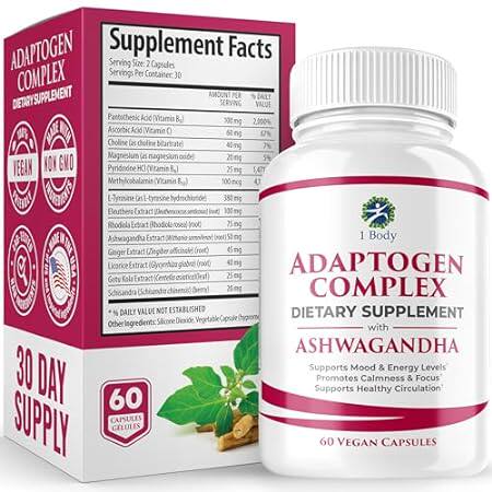 1 Body Ashwagandha Complex Supplement - Adaptogen Formula