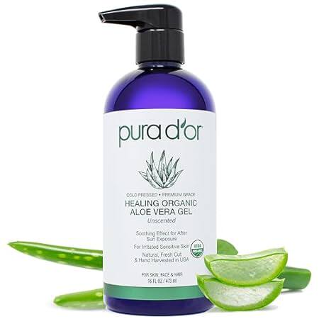 PURA D'OR 16 Oz ORGANIC Aloe Vera Gel - Unscented - All N