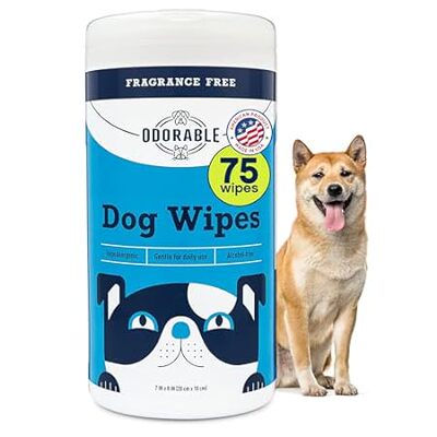 Dog Grooming Wipes - 75 Fragrance-Free Cleaning Wipes for