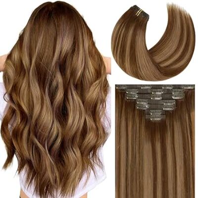 Caliee Brown Clip in Hair Extensions Real Human Hair Invi