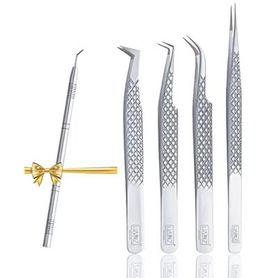 Fiber Tip Lash Tweezers Set Of 4 Eyelash Extension Tweeze