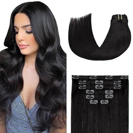 Aison Natural Black Hair Extensions Real Human Hair Clip