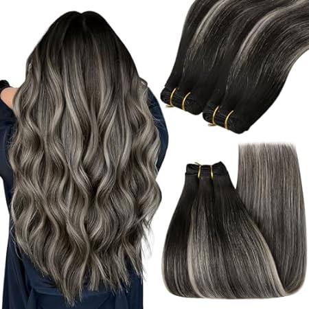 YoungSee Sew in Hair Extensions Real Human Hair Black Hum
