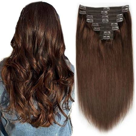 Hair Extensions Real Human Hair Chocolate Brown Remy Huma