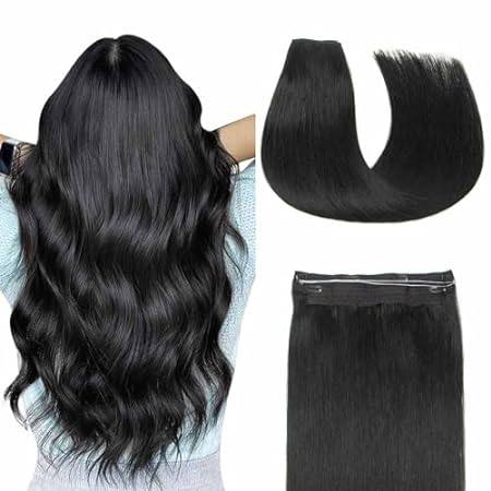 Wire Hair Extensions Real Human Hair Jet Black 80g 16 Inc