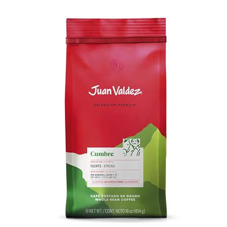 Juan Valdez Cumbre Whole Bean Coffee， Dark Roast 16 oz -