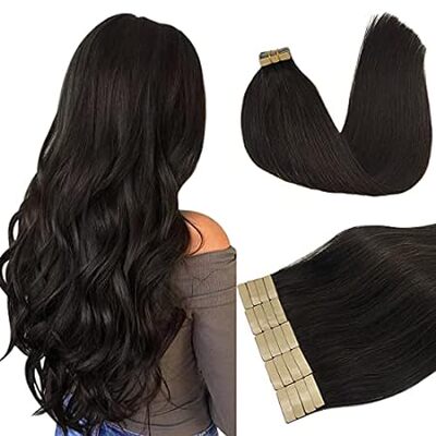 DOORES 20pcs Human Hair Extensions Tape in Remy Dark Brow