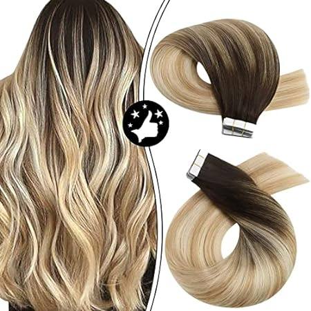 Moresoo Tape in Hair Extensions Human Hair Balayage Darke