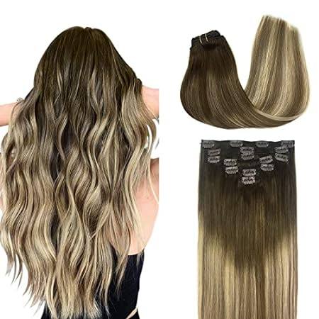 DOORES Hair Extensions Clip in Human Hair Balayage Walnut
