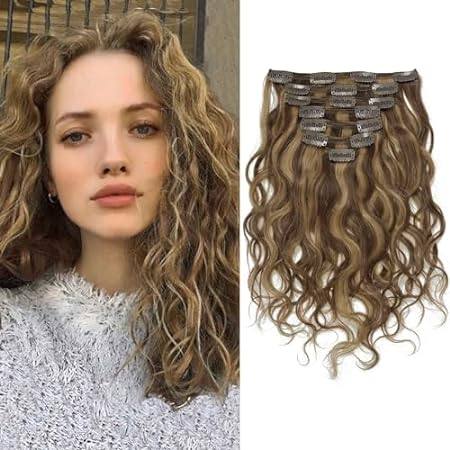 Lacerhair Curly Clip in Hair Extensions Piano Dark Brown