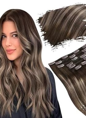 Ugeat Clip in Hair Extensions Human Hair Balayage Dark Br