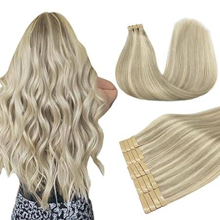 DOORES Tape in Hair Extensions Human Hair， Ash Blonde Hig