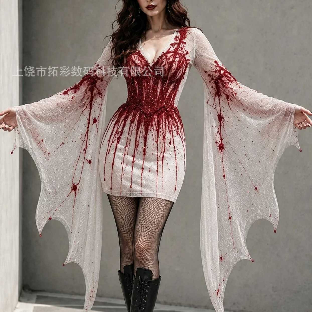 2026欧美秋季新款万圣节派对角色扮演女巫服装哥特式连衣裙中