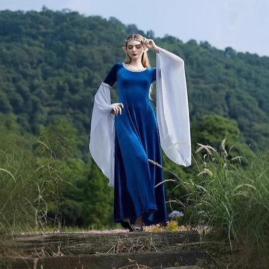 万圣节成人魔戒精灵cosplay儿童精灵公主裙中世纪宫廷长裙演出服