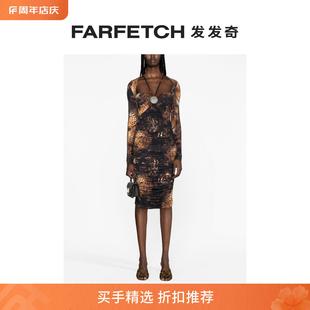 Cavalli女士褶饰动物纹中长连衣裙FARFETCH发发奇 Roberto