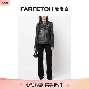 White女士褪色效果皮质机车夹克FARFETCH发发奇 Off