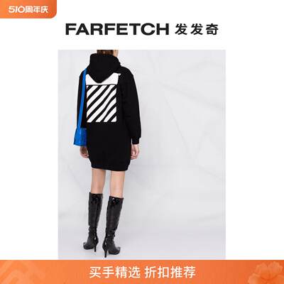 [Final Sale]Off-White女士Diag 条纹印花卫衣式连衣裙FARFETCH发