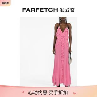 Blumarine女士荷叶边真丝棉超长连衣裙FARFETCH发发 Sale Final