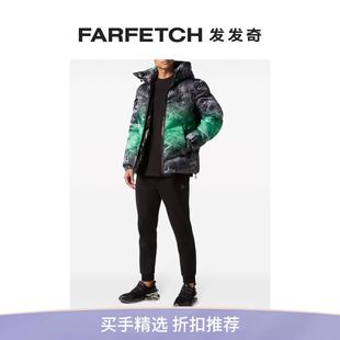 Plein Sport男士 迷彩图案连帽填充夹克FARFETCH发发奇