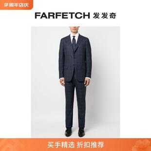 Isaia男士 格纹图案单排扣西装 夹克FARFETCH发发奇