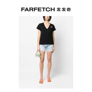 Pinko女士logo刺绣V领T恤FARFETCH发发奇