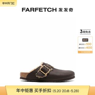 Boston Birkenstock男士 皮毛一体衬里皮质木屐凉鞋 FARFETCH发发奇