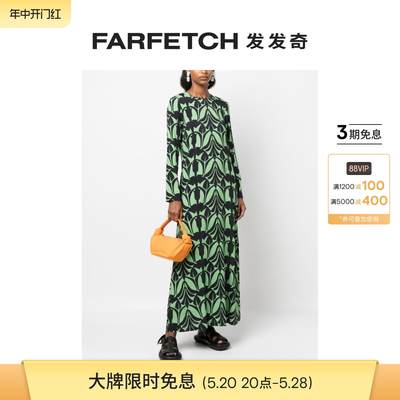 Double J.女士抽象图案超长宽松连衣裙FARFETCH发发奇