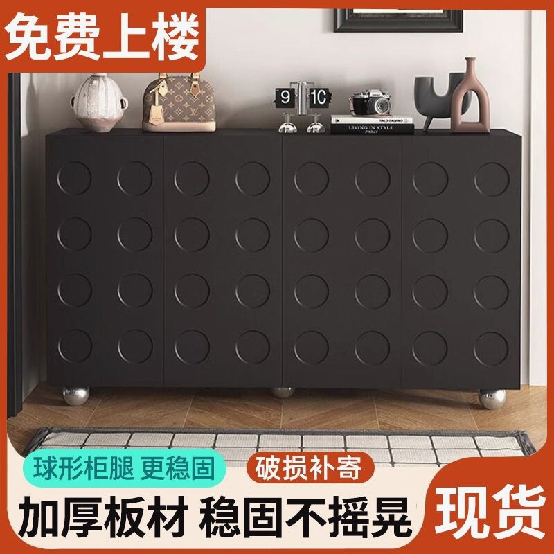 黑色储物柜复古鞋柜家用入户收纳高级北欧玄关客厅一体简约靠墙柜