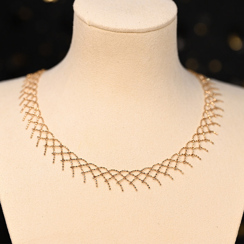 18k金睫毛蕾丝款项链  锁骨链 女朋友礼物 复古浪漫豆豆项链进口