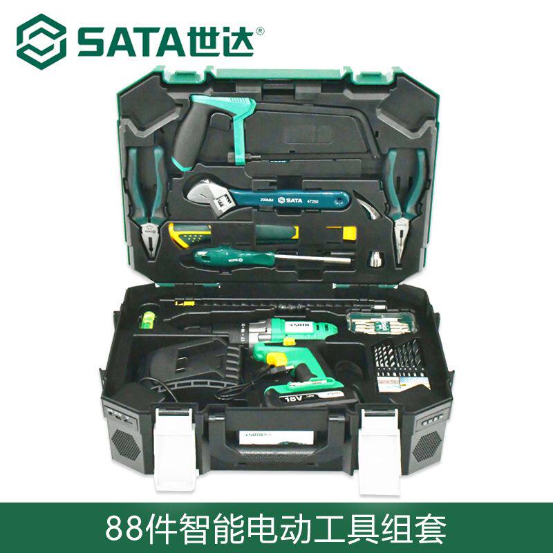 世达电动日常家用五金工具箱多功能电工维修组合套装锂电手钻5152