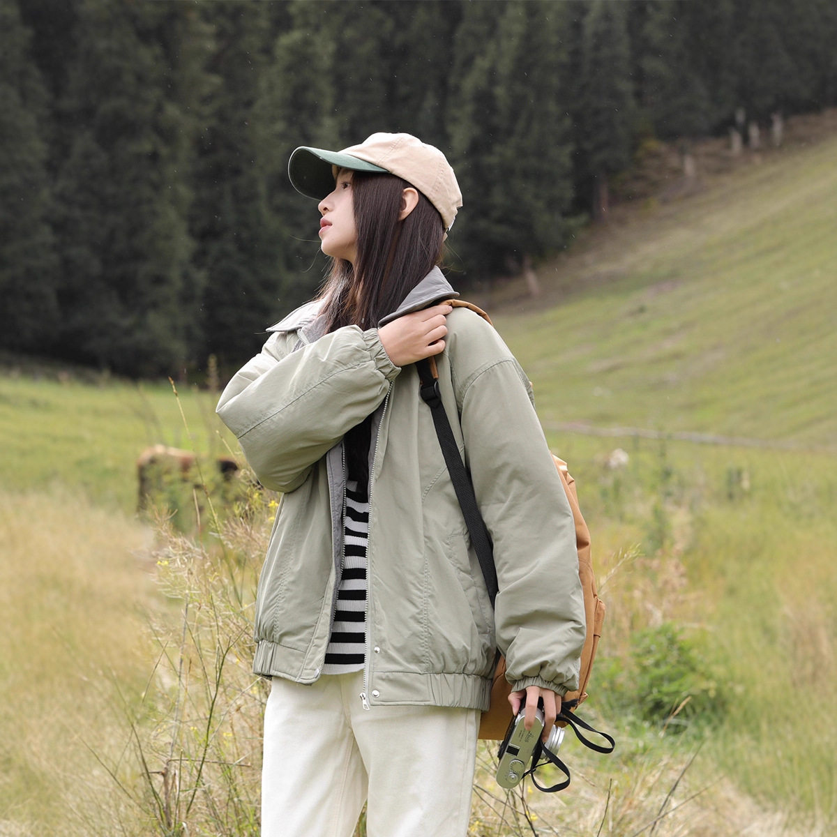 冬季新款美式翻领羽绒棉服女短款撞色夹棉工装学生棉衣夹克外套潮