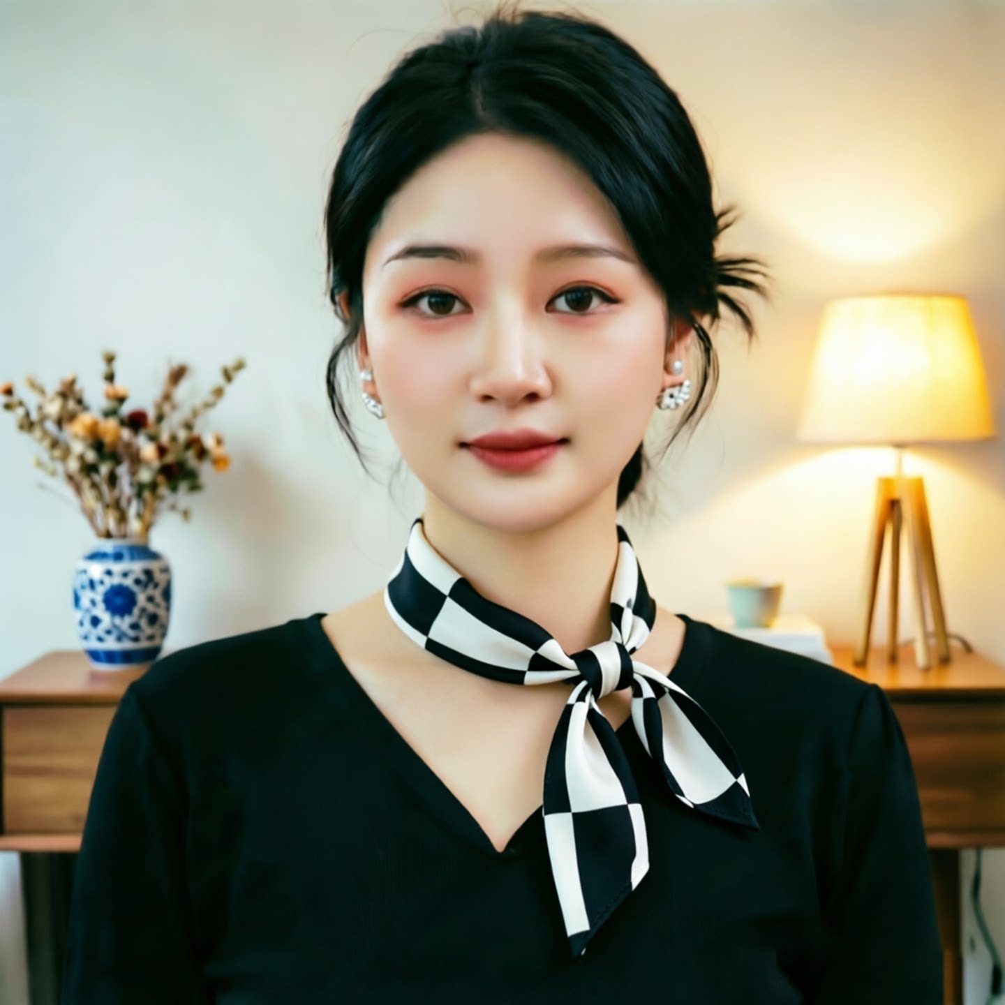 黑白格子丝巾女长条形职场通勤装饰领巾气质百搭围巾
