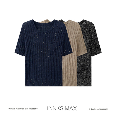 LINKS MAX【钱老板专属】满天星 莱赛尔绞花针圆领针织衫41455