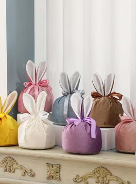 创意天鹅绒兔耳朵束口袋复活节圣诞派对礼物糖果袋糖果盒