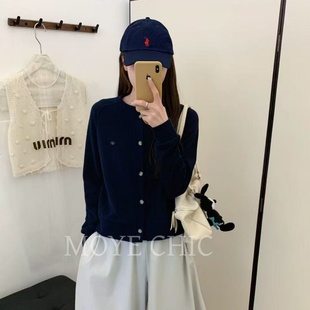 韓版 棒球服外套女士秋季 簡約系扣開衫 上衣純色圓領寬松 無帽長袖