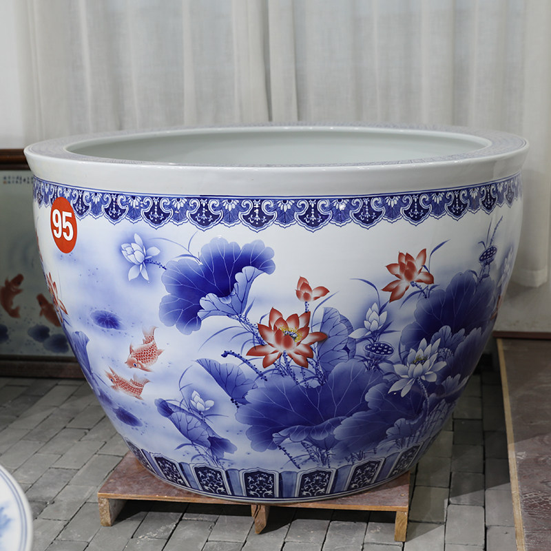 陶瓷大缸手绘青花龙纹养鱼水缸家用客厅睡莲荷花盆庭院门海锦鲤缸