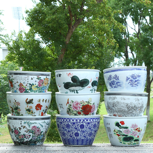 庭院大缸景德镇青花瓷水缸金鱼缸荷花碗莲睡莲盆乌龟缸酒店甲鱼缸