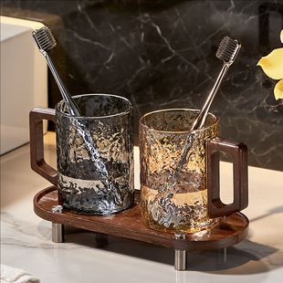 高级感漱口杯家用玻璃刷牙杯子情侣一对洗漱杯高档牙缸牙具杯套装