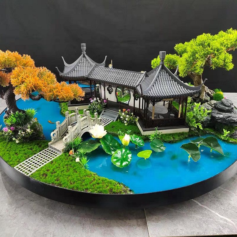 新中式转盘中间摆花酒店餐桌装饰摆件桌花微景观桌面创意摆台