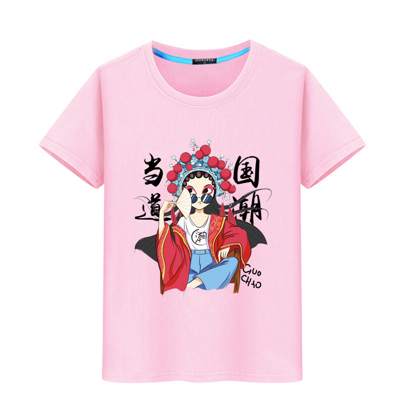 中国风国潮京剧脸谱印花短袖男时尚百搭个性宽松上衣情侣衣服定制