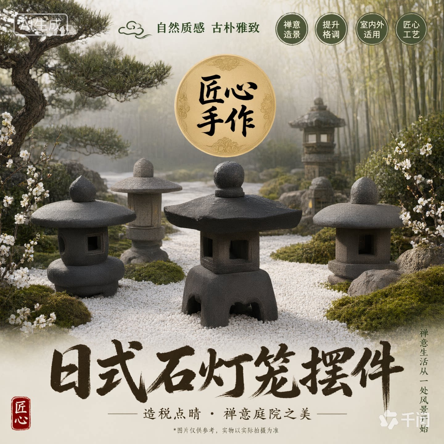 日式庭院小品石灯中式庭院造景摆件石雕造景禅意装饰仿古太阳能灯