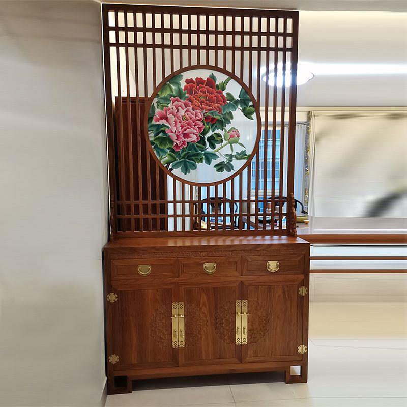 新中式隔断柜刺猬紫檀红木入户门厅屏风鞋柜一体家用花梨木玄关柜